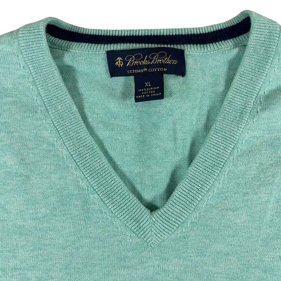 Brooks Brothers - 100% Supima Cotton - Men's Teal Pullover Sweater - Size: XL - Picture 3 of 7